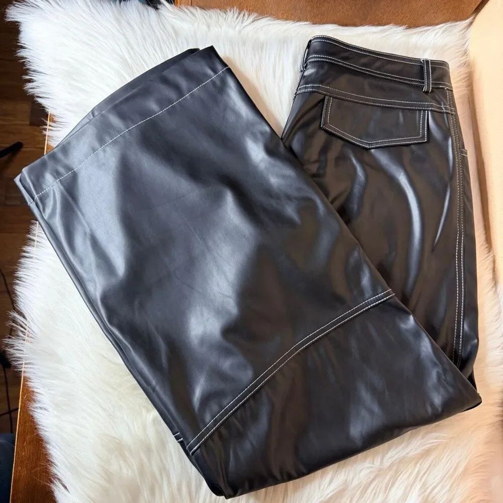 Commense Faux Leather Straight Leg Pants Size Large